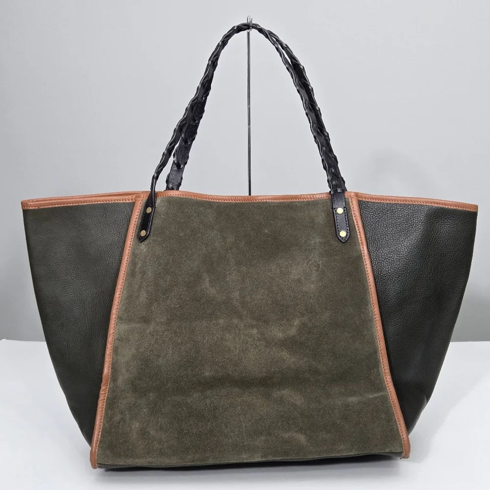 KEMPTON & CO TAUNTON TOTE BAG - OLIVE LEATHER AND SUEDE